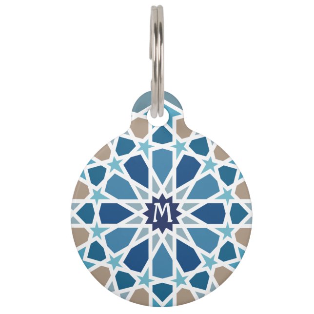 Monogram marokkanisches Fliesenmuster Haustiermarke (Vorderseite)