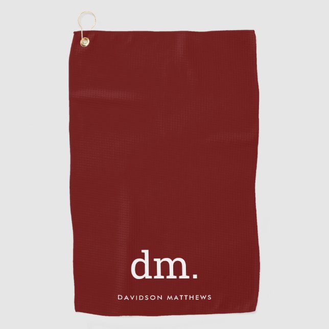 Monogram Maroon Golf Handtuch mit weißem Text (Vorderseite)