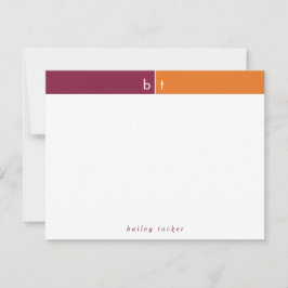 Monogram Maroon Orange Band Personal Stationery Mitteilungskarte