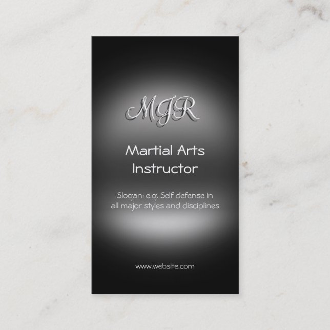 Monogram, Martial Arts Instructor, Metal-Look Visitenkarte (Vorderseite)