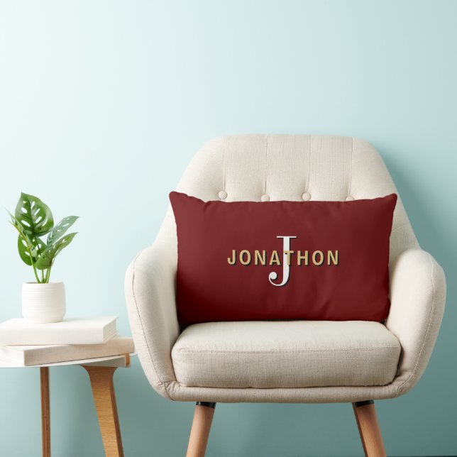 Monogram Masculine Anfangsname Gold Burgundy Lendenkissen (Stuhl )