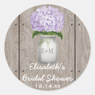 Monogram Mason Jar Lila Hydrangea Brautparty Runder Aufkleber