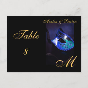 Monogram Masquerade Mask Blue Table Platzkarte Postkarte