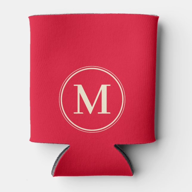 Monogram Massives Kirschbaum-Picknick Rosa Farbe Dosenkühler (Vorderseite)