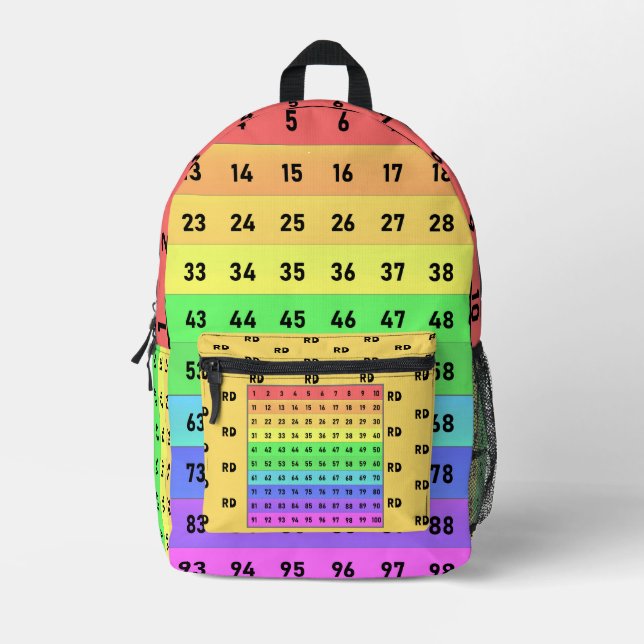 Monogram Math Student Spaß 1-100 Zahlen farbig Bedruckter Rucksack (Vorderseite)