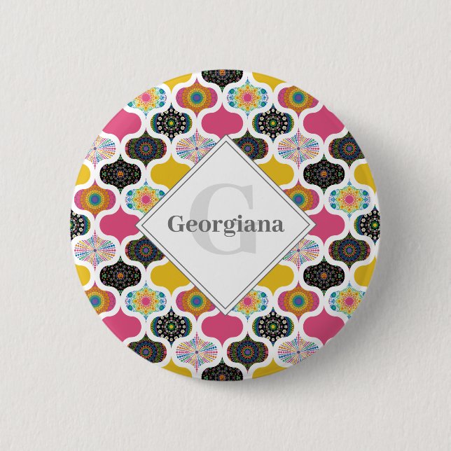 Monogram Maximalist Rainbow Dot Mandalases Patchwo Button (Vorderseite)