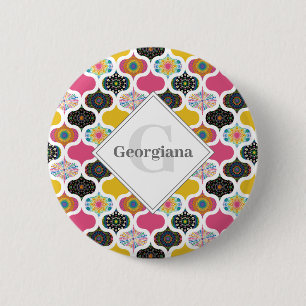 Monogram Maximalist Rainbow Dot Mandalases Patchwo Button