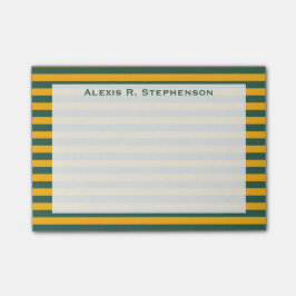 Monogram Medium Green und Gold Yellow Strip Post-it Klebezettel
