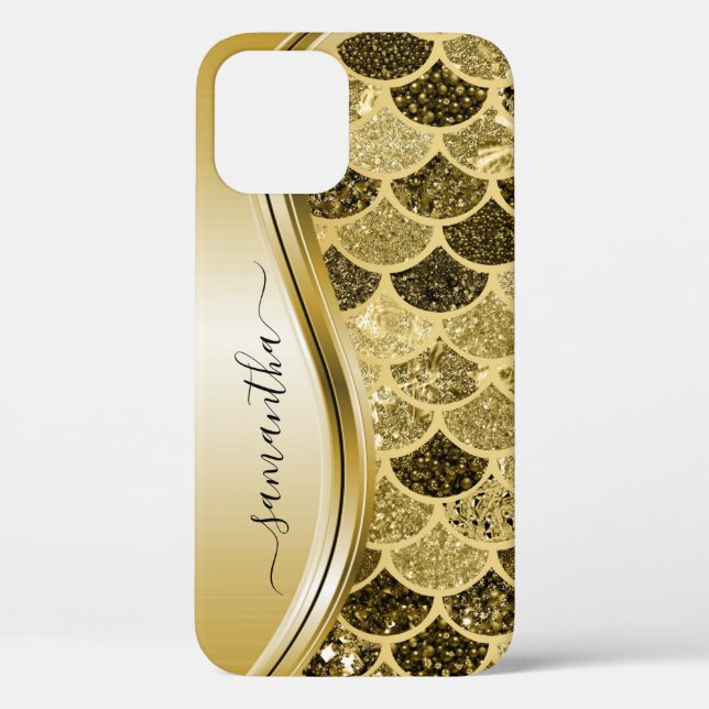 Monogram Mermaid Scanner Glitzer Gelber Goldname Case-Mate iPhone Hülle (Rückseite)