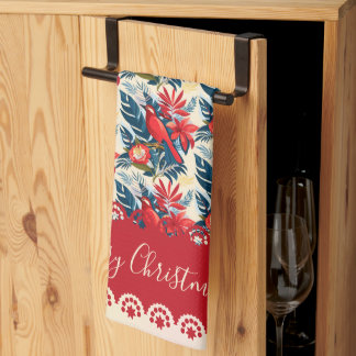 Monogram Merry Christmas & Happy New Year! Floral  Geschirrtuch