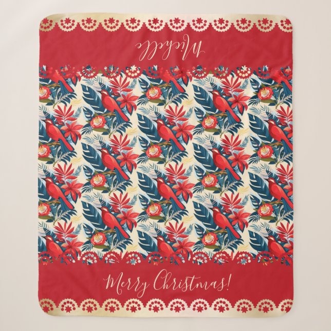 Monogram Merry Christmas & Happy New Year! Floral  Sherpadecke (Vorderseite)