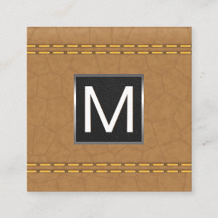 Monogram Metal Trial   Doppelgeheftes Tan Leather Quadratische Visitenkarte