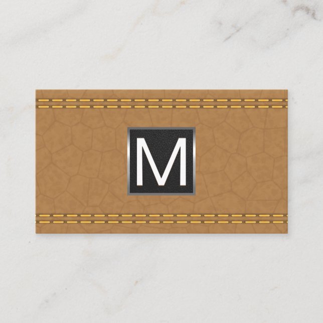 Monogram Metal Trial | Doppelgeheftes Tan Leather Visitenkarte (Vorderseite)