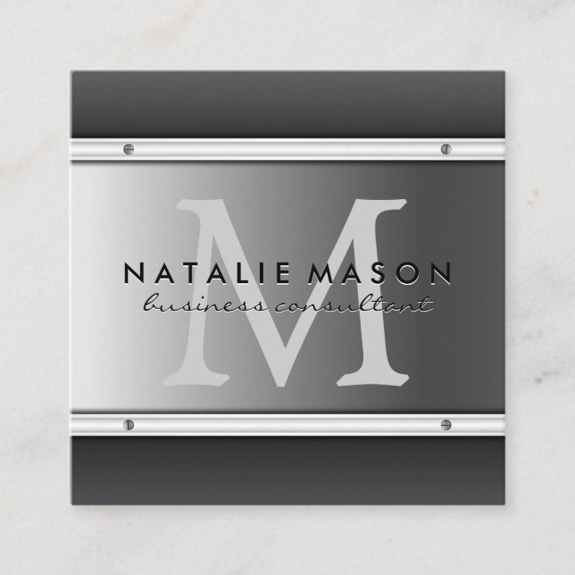 Monogram Metallic Background Quadratische Visitenkarte (Vorderseite)