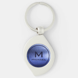 Monogram Metallic Blue Textured Personalisiert Nam Schlüsselanhänger