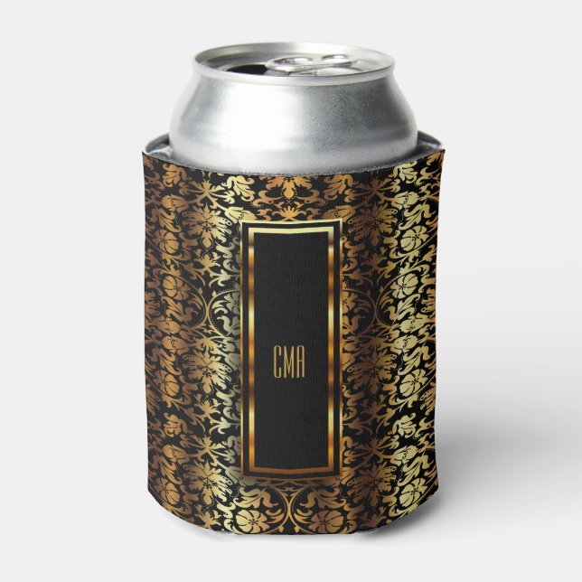 Monogram Metallic Gold und Black Damask Dosenkühler (Kanne Vorderseite)