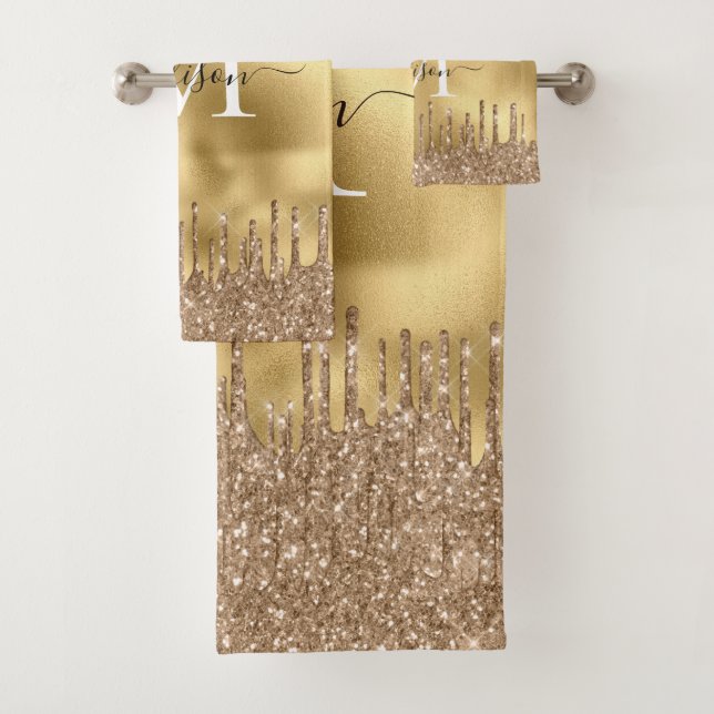 Monogram Metallic Gold Yellow Driving Glitzer Badhandtuch Set (Insitu)