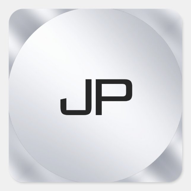 Monogram Metallic-Imitate Silver Template Moderne Quadratischer Aufkleber (Vorderseite)