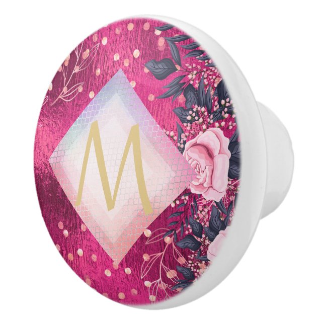 Monogram Metallic Pink Rosegold Navy Glitzer Girly Keramikknauf (Rechts)