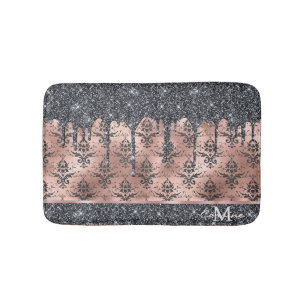 Monogram Metallic Rose Gold & Black Glitzer Damask Badematte