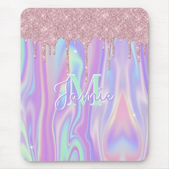 Monogram Metallic Rose Gold Glitzer & Iridescent Mousepad (Vorne)