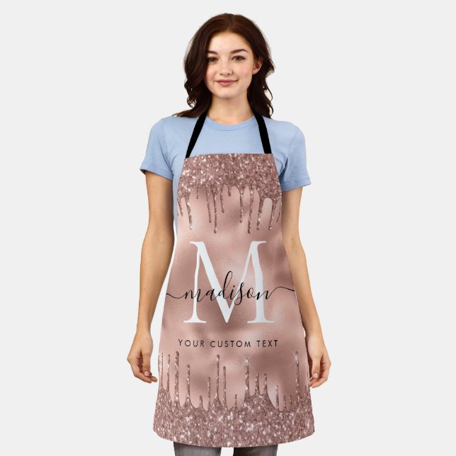 Monogram Metallic Rose Gold Pink Glitzer Tropfen Schürze (Getragen)