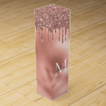 Monogram Metallic Rose Gold Pink Glitzer Tropfen Weinbox<br><div class="desc">Monogram Metallische Rose Gold Blush Pink Tropfen Glitzer Weinbox</div>
