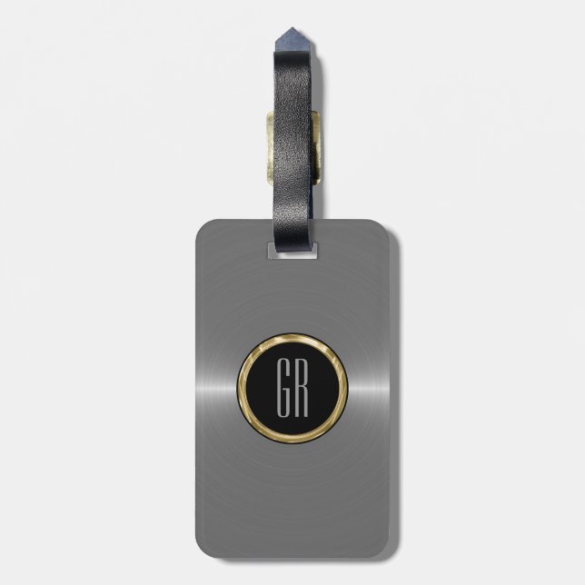 Monogram Metallic Silver Stainless Steel Look Gepäckanhänger (Rückseite vertikal)