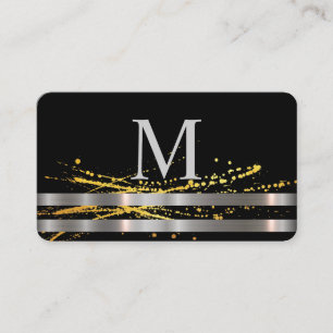 Monogram Metallic Silver Trim Gold Spatter Visitenkarte