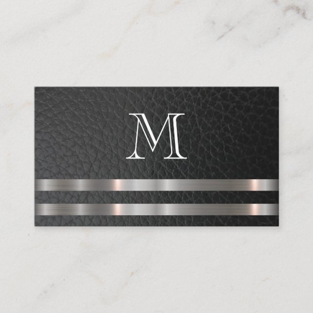 Monogram Metallic Silver Trim Leder Visitenkarte (Vorderseite)