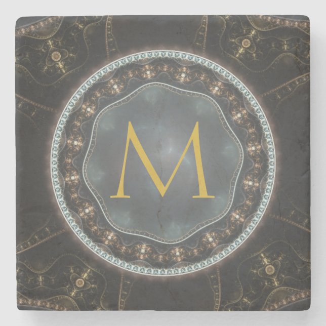 Monogram Metallic Steampunk Circle Steinuntersetzer (Vorderseite)