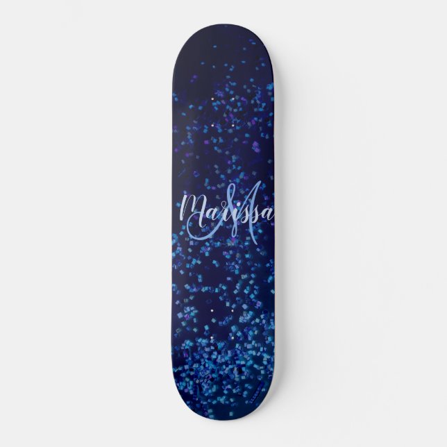 Monogram Midnite Blue Confetti Personalisiert Skateboard (Vorderseite)