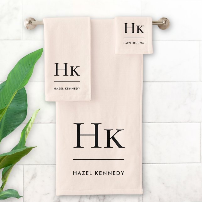 Monogram Minimal Elegant Rosa Stilvoll schlicht Badhandtuch Set (Von Creator hochgeladen)