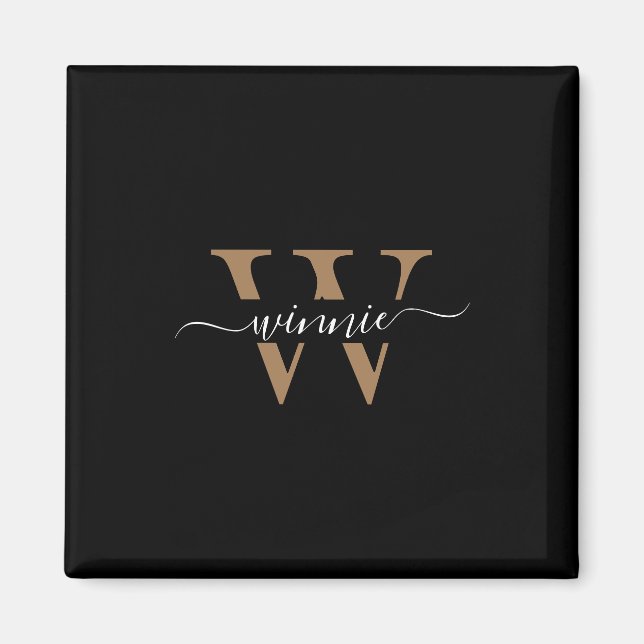 Monogram Minimal Elegante Black Gold Script Name Magnet (Vorne)