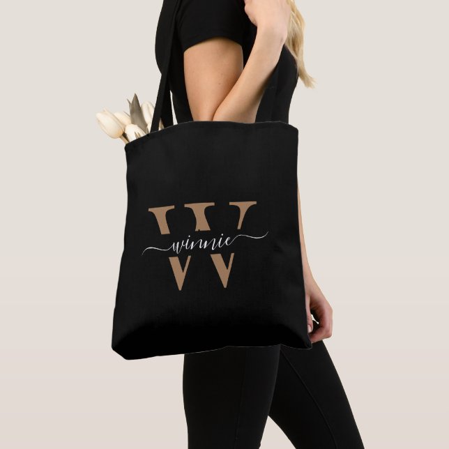 Monogram Minimal Elegante Black Gold Script Name Tasche (Von Nahem)