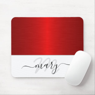 Monogram Minimal Red Schwarz-weiß Modern Mousepad