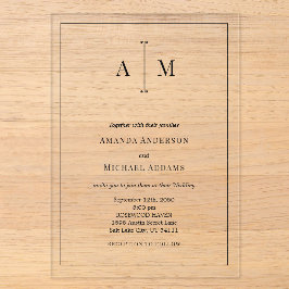 Monogram Minimal Simple Black Border Wedding Acryleinladungen