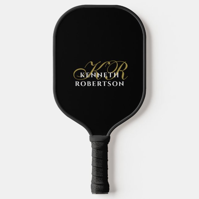 Monogram Minimalist Black Gold White Elegant Men  Pickleball Schläger (Vorderseite)