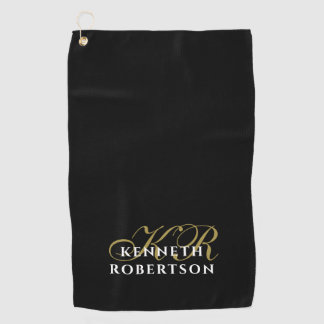 Monogram Minimalist Black Gold White Stylish Men  Golfhandtuch