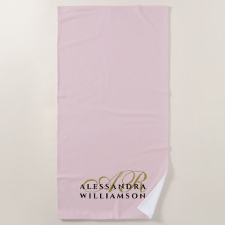Monogram Minimalist Dusty Blush Pink Gold Black  Strandtuch