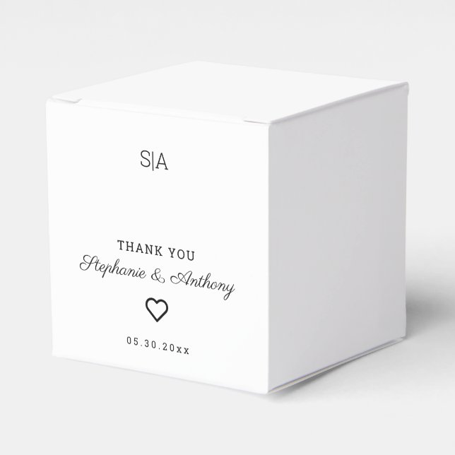 Monogram Minimalistisch Black and White Heart Wedd Geschenkschachtel (Vorderseite)