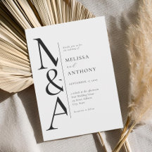 Monogram Minimalistisch Black and White Modern Wed