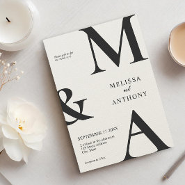 Monogram Minimalistisch Black und Ecru Modern Wedd Einladung