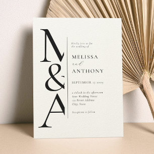 Monogram Minimalistisch Black und Ecru Modern Wedd Einladung