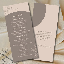 Monogram Minimalistisch Floral Taupe Japandi Weddi Menükarte