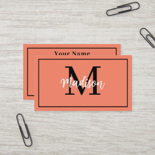 Monogram Minimalistisch Modern Orange Sherbet Visitenkarte
