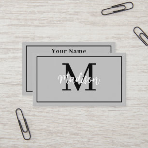 Monogram Minimalistisch Modernes Grau und Schwarz Visitenkarte
