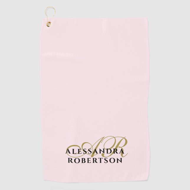 Monogram Minimalistisch Pastel Pink Gold Black Sti Golfhandtuch (Vorderseite)