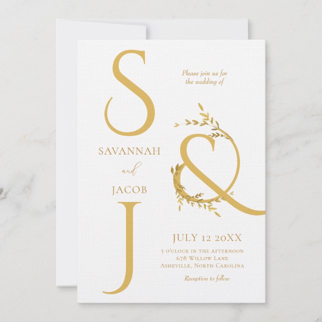 Monogram Minimalistisch White and Gold Moderne Hoc Einladung (Vorderseite)