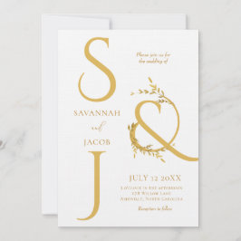 Monogram Minimalistisch White and Gold Moderne Hoc Einladung